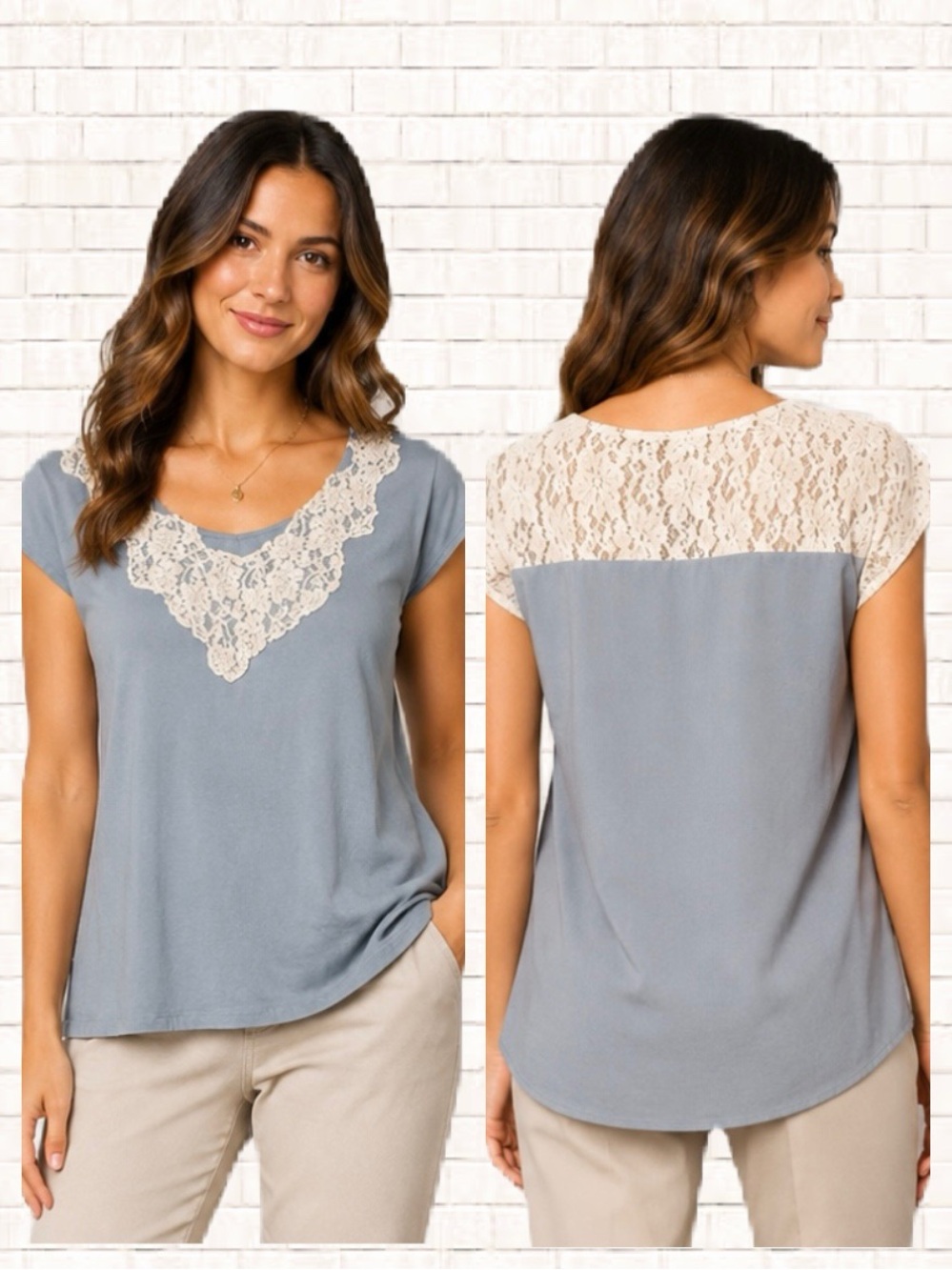 Urban Outfitters lace trim tee • chambray + cream lace Juniors Medium EUC OBO